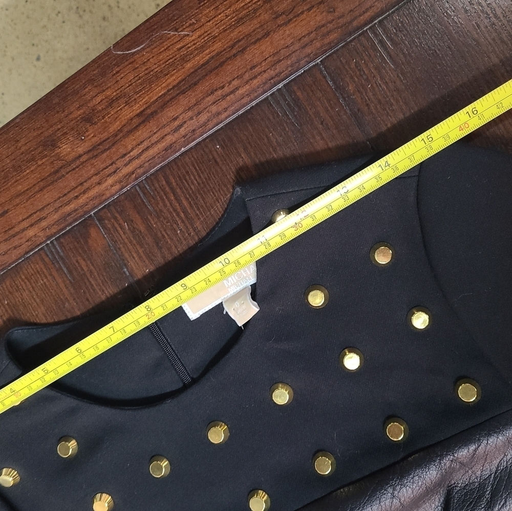 Michael Michael Kors Black Leather Gold Studded Midi Dress Size 0 - Picture 7 of 16